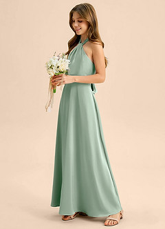 Azazie Beah Junior Agave A-Line Pleated Stretch Satin Dress image7