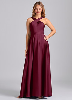 Azazie Dixie Bridesmaid Dresses Mulberry A-Line Pleated Stretch Satin Dress image1