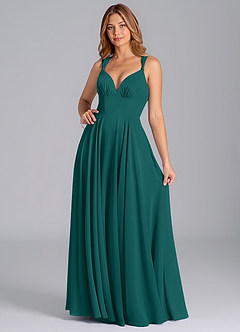Azazie Darana Bridesmaid Dresses Peacock A-Line Corset Chiffon Dress image3
