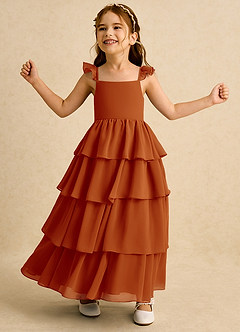 Azazie Boba vestidos de niña de las flores Vestido de Pimenton de Gasa de Corte En A con Escote Cuadrado image3