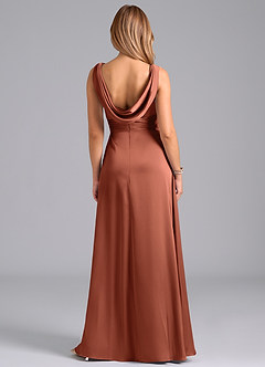 Azazie Karina Robes de demoiselle d'honneur Robe Trapèze en Satin extensible Plissée Argile image6