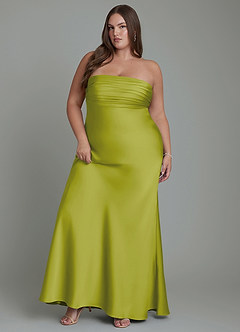 Azazie Saylor Vestidos de damas de honor Vestido Hierba De Limón de Satén Elástico de Corte Sirena con Palabra de honor image11