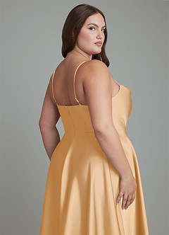 Azazie Elle Brautjungfernkleider A-Linie Plissee Stretch-Satin Kleid Gold image15