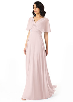 Azazie Pamela Robes de demoiselle d'honneur Robe Trapèze en Mousseline de soie Col V plissé Rose Pâle image5