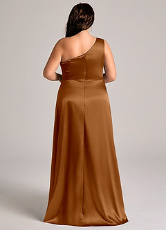 Azazie Brooke Bridesmaid Dresses Copper A-Line One Shoulder Metallic Satin Dress image9