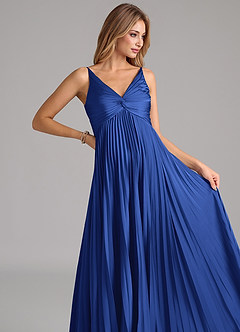 Azazie Raychelle Bridesmaid Dresses Royal Blue A-Line Pleated Stretch Satin Dress image7