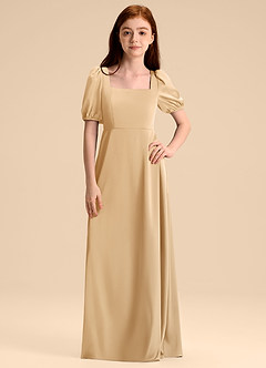 Azazie Briar Junior Gold A-Line Bow Stretch Satin Dress image6