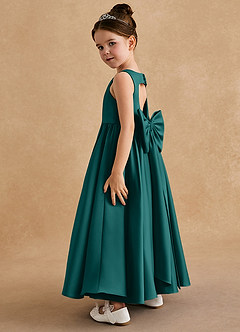 Azazie Bettie Flower Girl Dresses Peacock A-Line Bow Matte Satin Dress image3