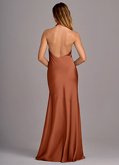 Azazie Lorena Robes de demoiselle d'honneur Robe Sirène en Satin extensible Plissée Rose De Cèdre image2