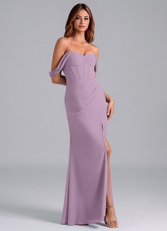 Azazie Asha Bridesmaid Dresses Wisteria Sheath Off the Shoulder Chiffon Convertible Dress image3
