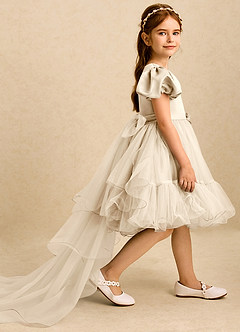 Azazie Cocoa Abiti da Ragazza di Fiori Abito Principessa in Tulle Plissettato Champagne image4