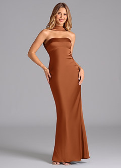 Azazie Lusinda Brudtärnklänningar Klä av Sjöjungfru i Stretch Satin Axelbandslös Koppar image3