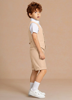front Oliver Tan 3-Piece Boys Vest & Shorts Set