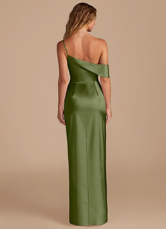 Azazie Lia Bridesmaid Dresses Olive Sheath Off the Shoulder Metallic Satin Dress image4