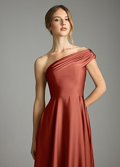 Azazie Melanie Suknie dla druhen Linia A Zza ramienia Satyna elastyczna Do ziemi Sukienka image6