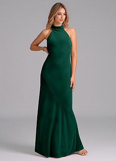 Azazie Velli Bridesmaid Dresses Emerald Mermaid High Neck Velvet Dress image4