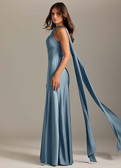 Azazie Kinsley Bridesmaid Dresses Dusty Blue Mermaid Side Slit Stretch Satin Dress image4