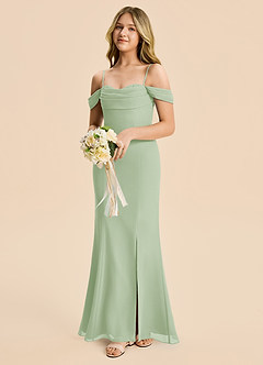 Azazie Nira Junior Dusty Sage Mermaid Ruched Chiffon Dress image5