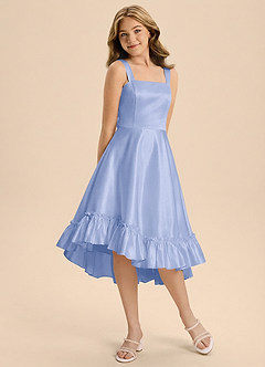 Azazie Bellina Junior Jurk van Stretch Satijn met A-Lijn Ruches Ijs image4