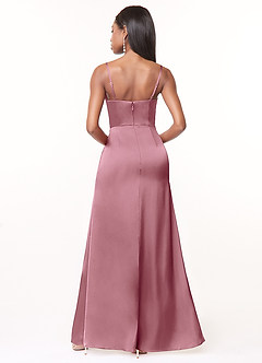 Azazie Maci Robes de demoiselle d'honneur Robe Trapèze en Satin extensible Col V plissé Mauve Vintage image2
