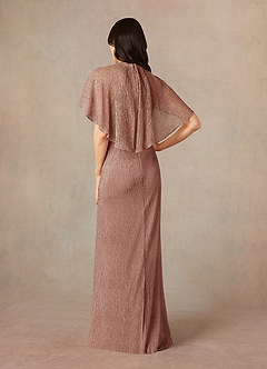 Azazie Draga Mother of the Bride Dresses Rose Gold Sheath Pleated Metallic Mesh Dress image4