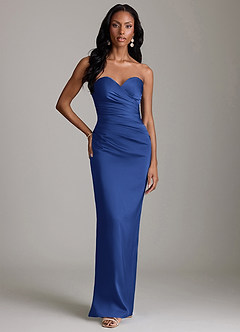 Azazie Sonora Vestidos de damas de honor Vestido de Azul Real de Satén Elástico de Corte Recto con Sin tirantes image6