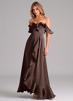 Azazie Lyra Vestidos de damas de honor Vestido de Ganache de Satén Elástico de Corte en A Convertible con Vestidos sin tirantes image4