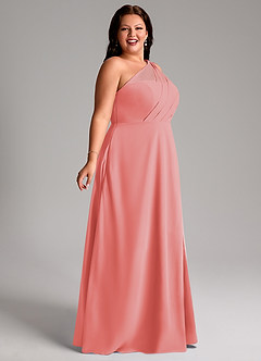 Azazie Phaedra Bridesmaid Dresses Coral A-Line One Shoulder Chiffon Dress image9