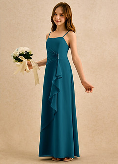 Azazie lolly Girls Formal Robe Demoiselle D'honneur Fillette Robe Trapèze en Mousseline de soie Plissée Bleu Encre image1