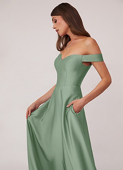 Barbie ♥ Azazie Bridesmaid Dresses Matcha A-Line Off the Shoulder Stretch Satin Convertible Dress image5