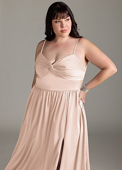 Azazie Zeya Bridesmaid Dresses Blushing Pink A-Line Pleated Stretch Satin Dress image14