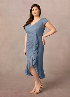 Azazie Renetta Mother of the Bride Dresses Twilight Sheath V-Neck Pleated Mesh Dress image9