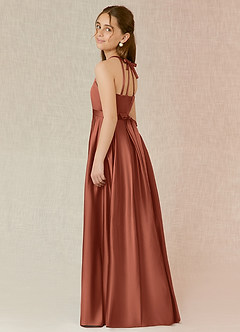 Azazie Arianthe Junior Clay A-Line with Pockets Stretch Satin Dress image3