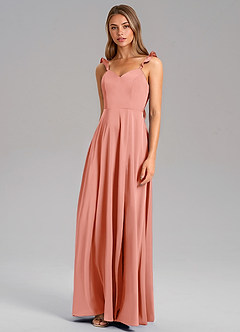 Azazie Everett Bridesmaid Dresses Coral A-Line Stretch Satin Dress image4