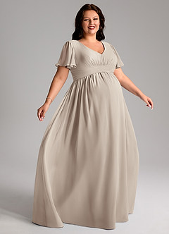 Azazie Verna Brautjungfernkleider für Schwangere A-Linie V-Hals Gerüscht Chiffon Bodenlänge Kleid image9