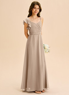 Azazie Kelsea Junior Vestido de Gris Pardo de Gasa de Corte en A con Volante image5