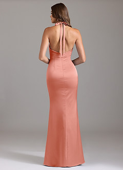 Azazie Valerie Bridesmaid Dresses Coral Mermaid Pleated Stretch Satin Dress image2