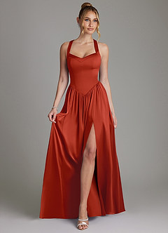 Azazie Francis Bridesmaid Dresses Rust A-Line Corset Stretch Satin Dress image3