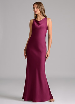 Azazie Allettie Bridesmaid Dresses Red Plum Mermaid Stretch Satin Dress image5