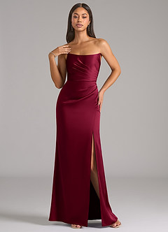 Azazie Marla Bridesmaid Dresses Burgundy Sheath Strapless Stretch Satin Convertible Dress image3