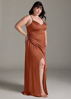 Azazie Marchella Bridesmaid Dresses Cedar Rose A-Line Corset Stretch Satin Dress image9