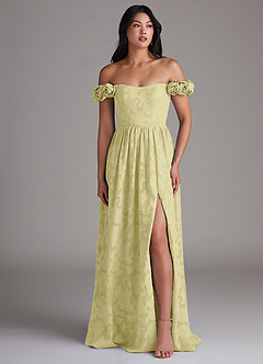 Azazie Autumn Vestidos de damas de honor Vestido de Sorbete De Limón de Devorado Floral de Corte en A Convertible con Vestidos sin tirantes image5