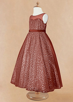 Azazie Siwa Abiti da Ragazza di Fiori Abito A-Line in Tulle Perline Terracotta image7