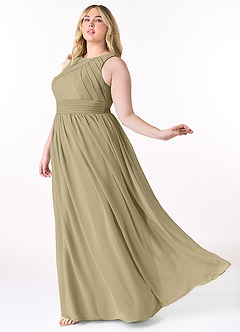 Azazie Harper Robes de demoiselle d'honneur Robe Trapèze en Mousseline de soie Plissée Vert Mousse image8