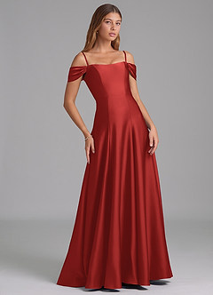 Azazie Seriana Bridesmaid Dresses Pomegranate A-Line Off the Shoulder Stretch Satin Convertible Dress image6