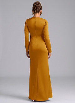 Azazie Valerie Bridesmaid Dresses Butterscotch Mermaid Long Sleeve Stretch Satin Dress image2