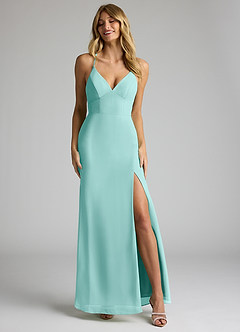 Azazie Becca Brautjungfernkleider Etui V-Hals Chiffon Kleid Aqua image4