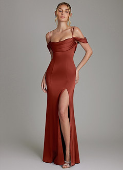 Azazie Nira Bridesmaid Dresses Terracotta Mermaid Corset Stretch Satin Dress image1