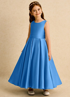 Azazie Mapel vestidos de niña de las flores Vestido de Azul Grisaceo de Satin Mate de Princesa con Plisado image3