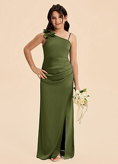 Azazie Remi Junior Olive Sheath Side Slit Stretch Satin Dress image5